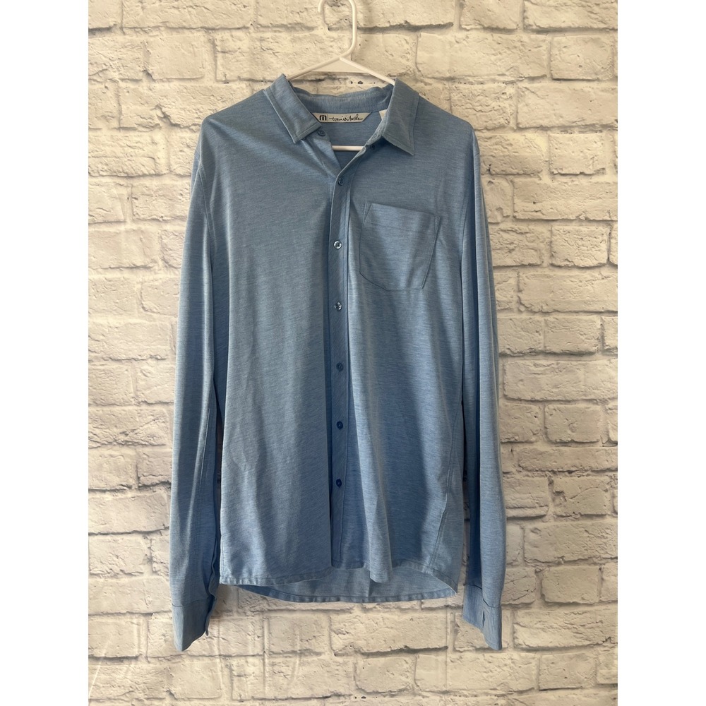 TravisMathew Mens Blue Heathered Long Sleeve Button Down Shirt Size M